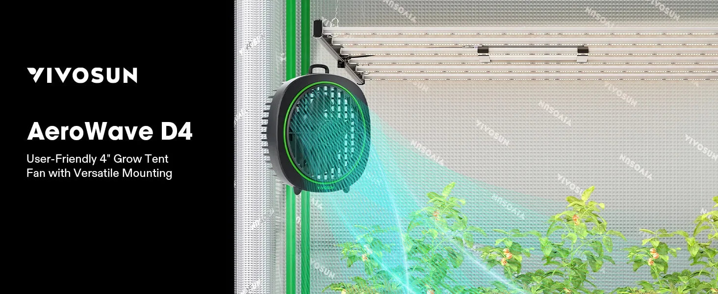 AeroWave D4, 4” Grow Tent Clip Fan with Detachable Hook