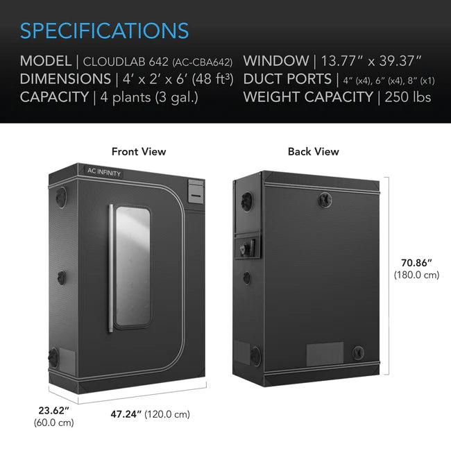 Cloudlab 642 Advance Grow Tent 4X2, 120 x 60 x 180 cm
