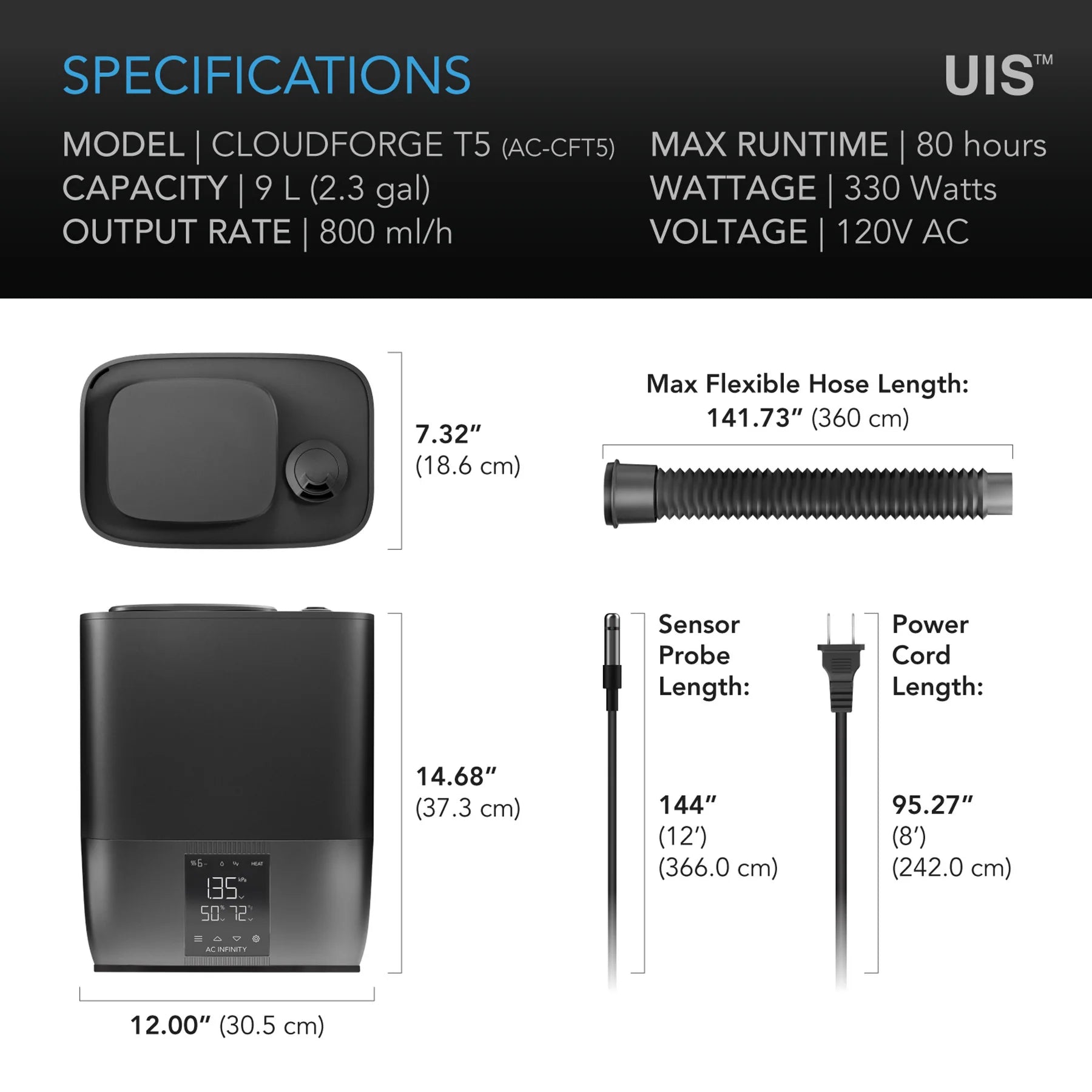 AC Infinity Cloudforge T5 Humidifier 9L with Smart Controls