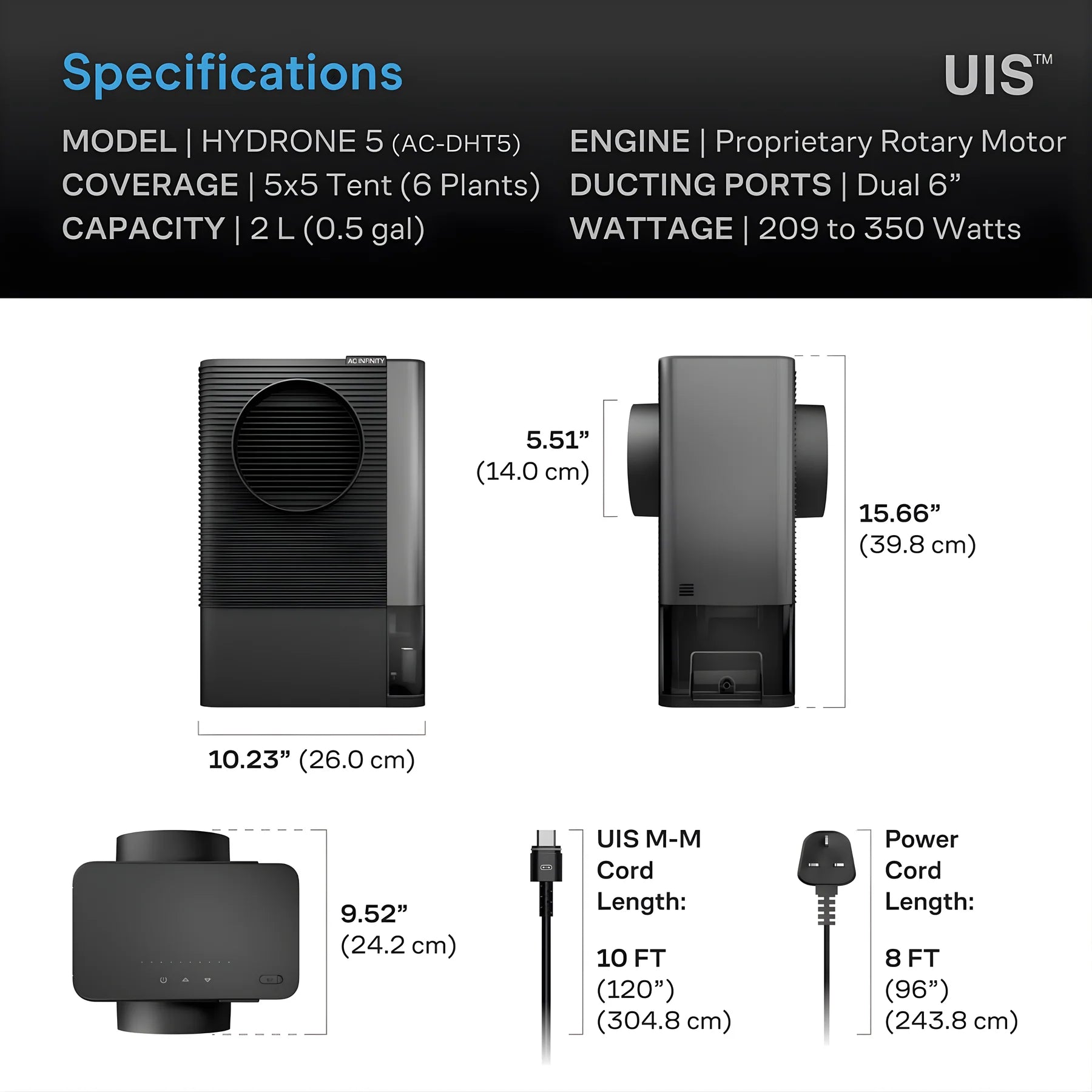 AC Infinity Hydrone 5, Plant Dehumidifier with 10 Drying Levels, All Climate Performance, up to 4x4
