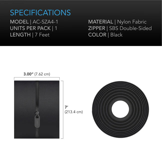 AC Infinity Peel And Stick Zipper, 7 Ft. X 3 In. Double Sided
