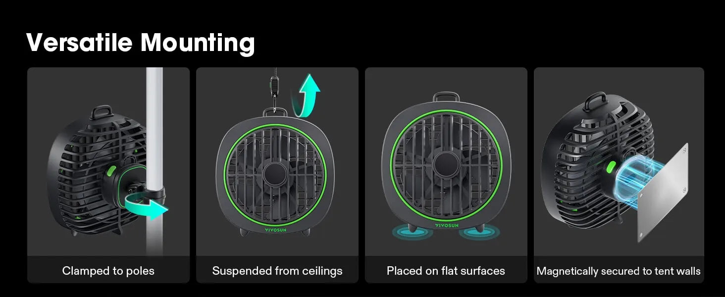 AeroWave D4, 4” Grow Tent Clip Fan with Detachable Hook