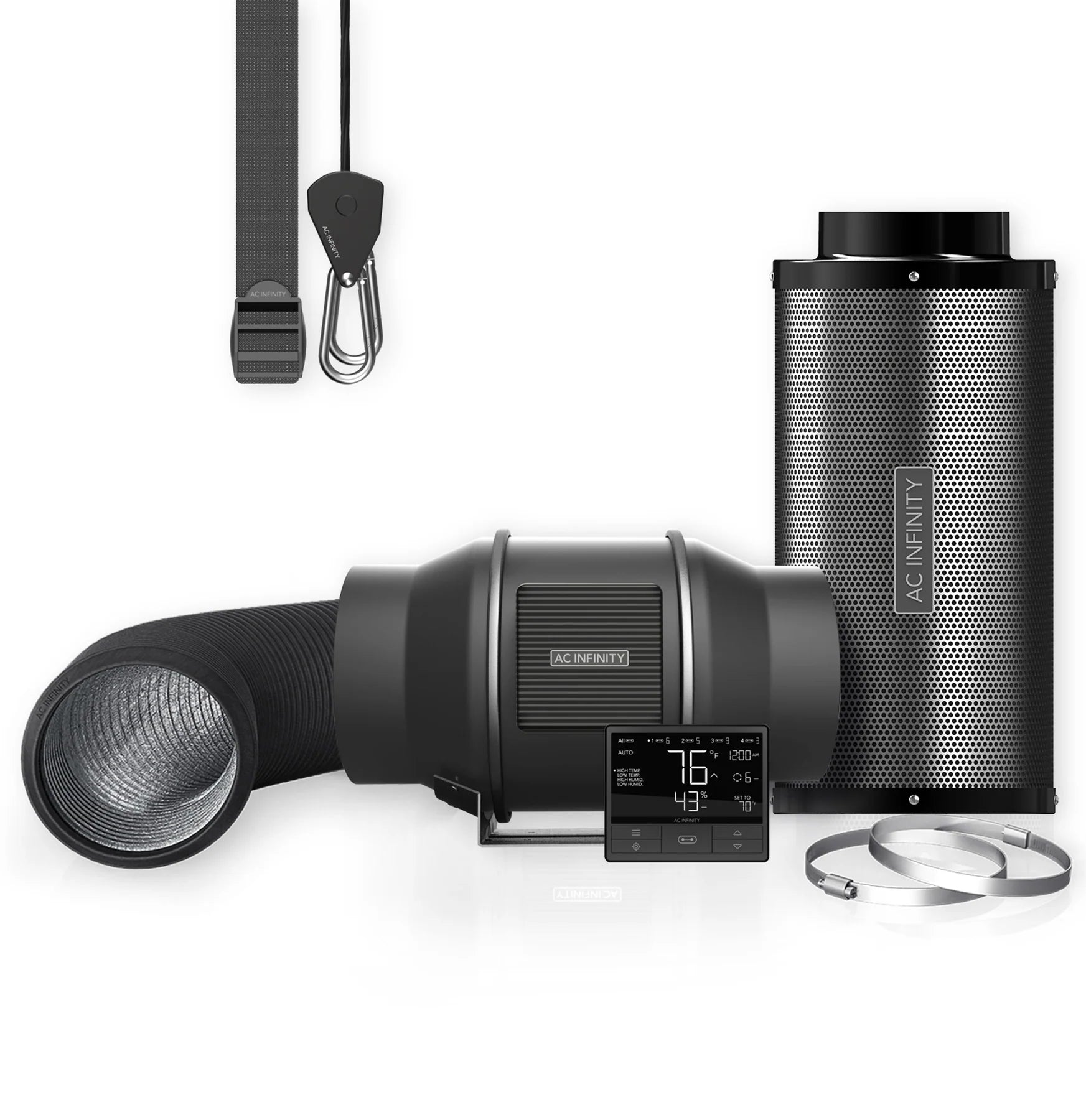 AC Infinity Air Filtration Kit Pro 6", Inline Fan With WIFI Smart Controller, Carbon Filter & Ducting Combo