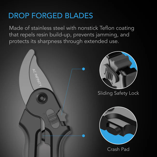 AC Infinity Stainless Steel Pruning Shear, 8” Bypass Blades