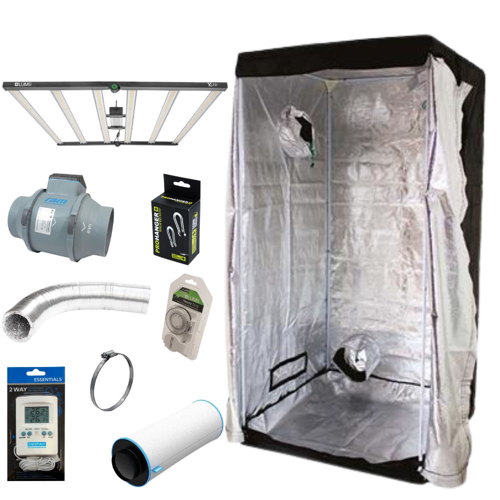 Budbox Lite 1.2m Tent Kit with XLED + Full Extraction Kit