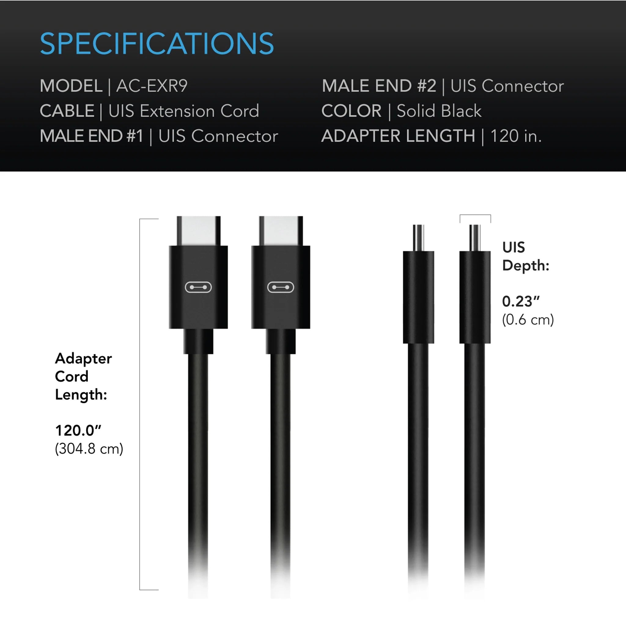 AC Infinity UIS To UIS Extension Cable, Male To Male 10ft