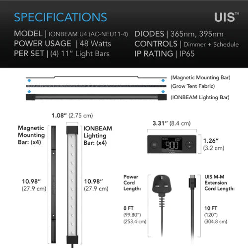 AC Infinity Ionbeam U4, Targeted Spectrum Uv Led Grow Light Bars, 11-Inch