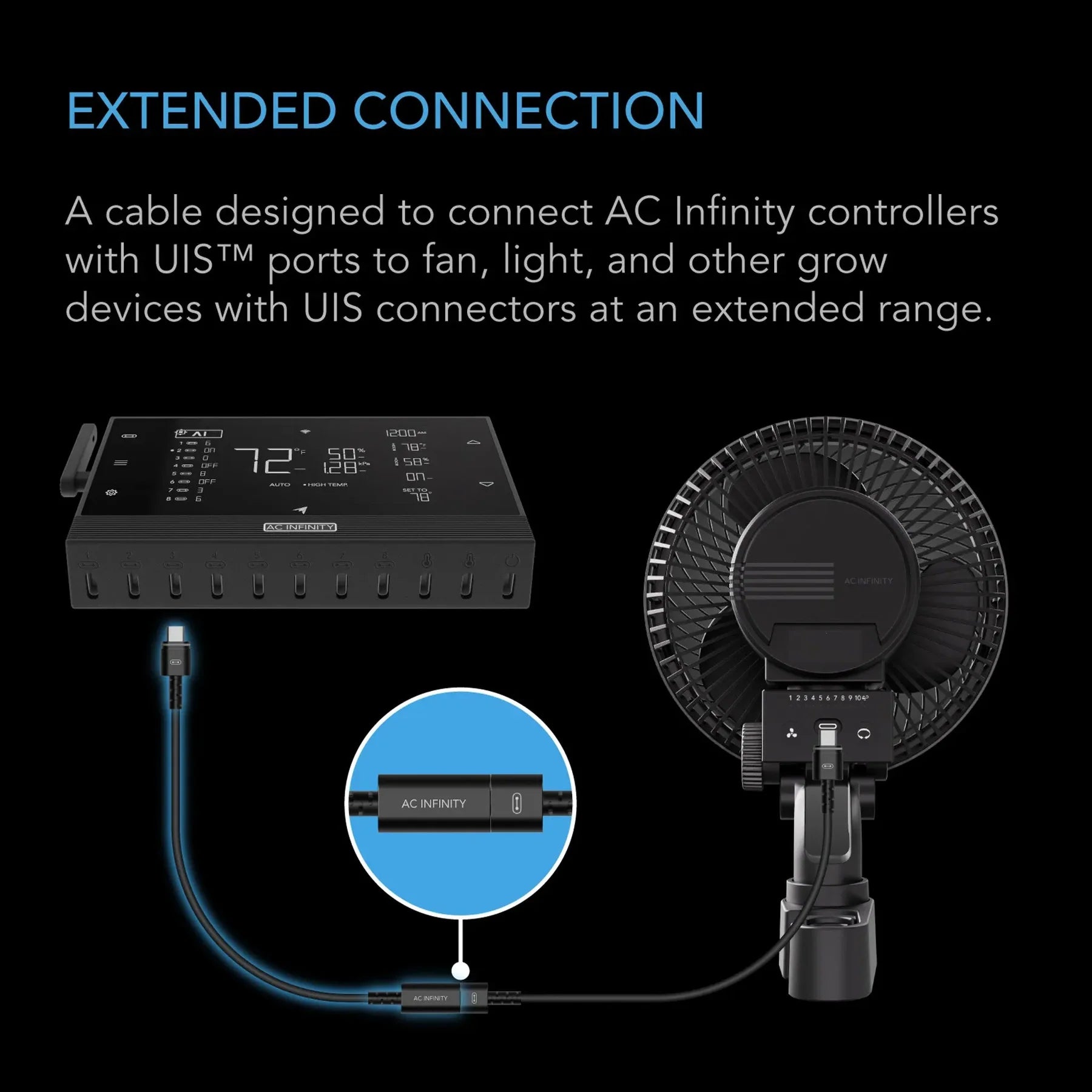 AC Infinity AI and 69 Pro UIS Controller to Device Cable, Female to Male, 10"