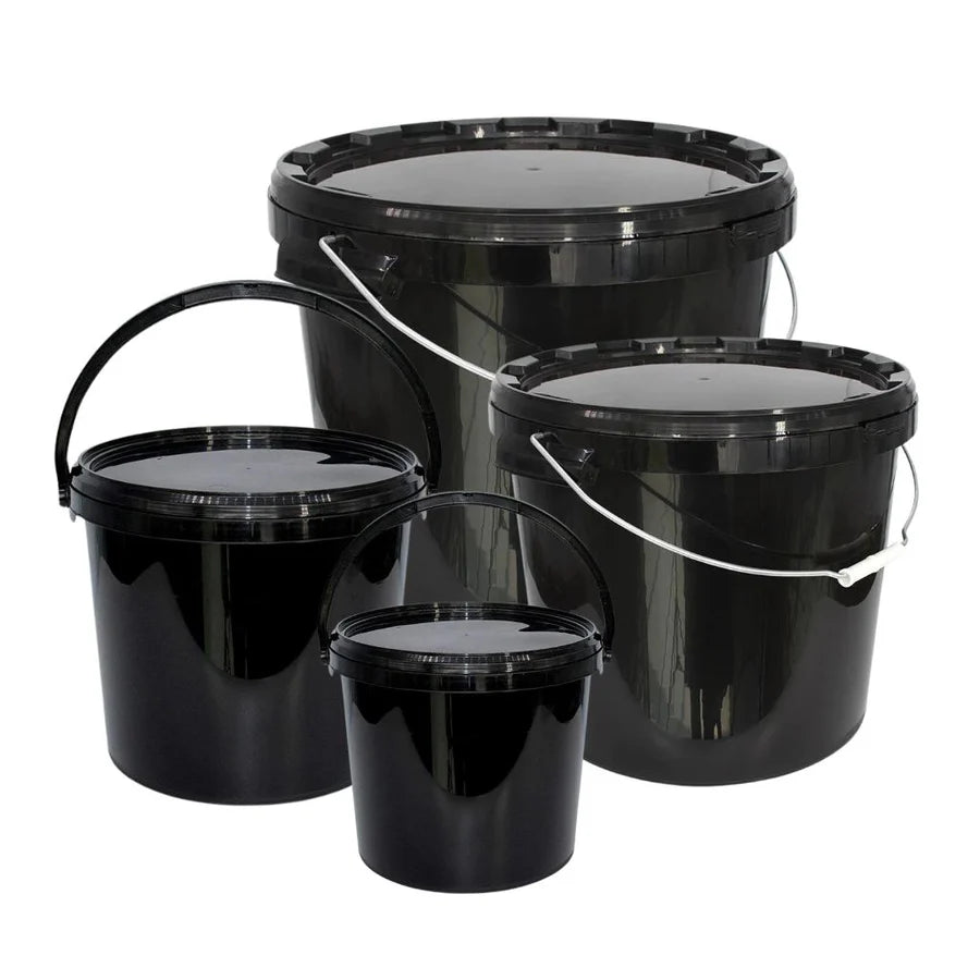 Round Black Bucket with Handle & Lid